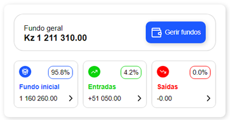 Interface de Gestão de Contas mostrando saldos